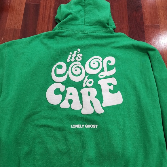 Lonely Ghost Cool To Care Swirly Heavyweight Hoodie Sweatshirt | Green | … - Picture 7 of 11